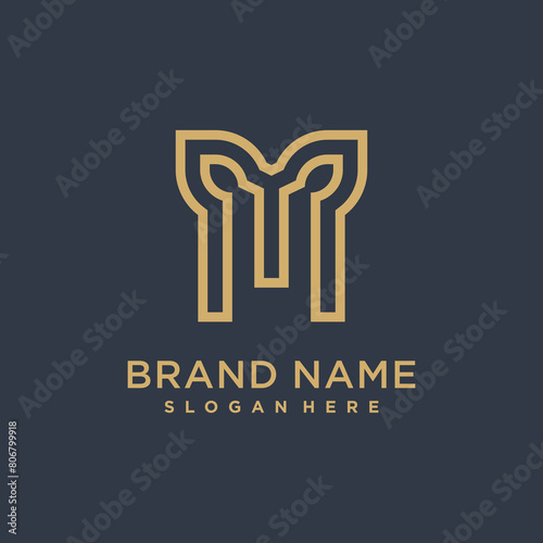 Letter M line creative minimalist logo design
