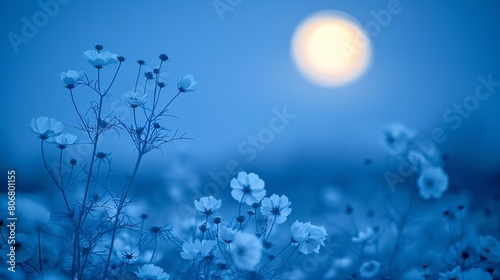 White flowers in the night under full moon. © saurav005
