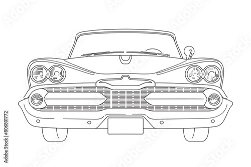 Vintage American limousine from the 1950s line art vector illustration photo