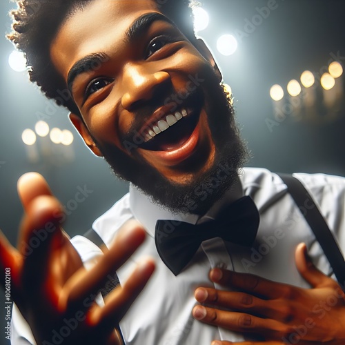  Close up portrait of a jubilant performer captivating an audien photo