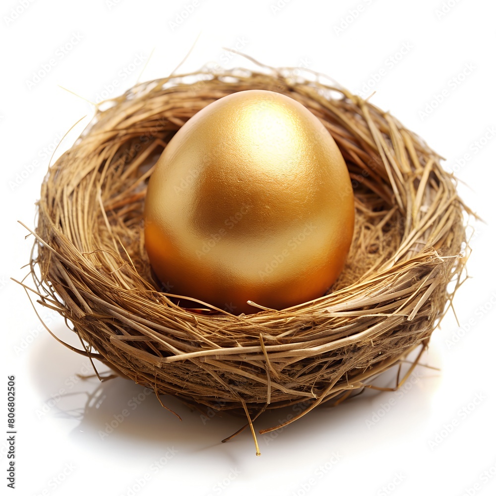 Golden egg financial concept. Golden egg in a nest isolated on white. Business & Finance Collection Golden egg financial concept. Golden egg in a nest isolated on white. Business & Finance Collection