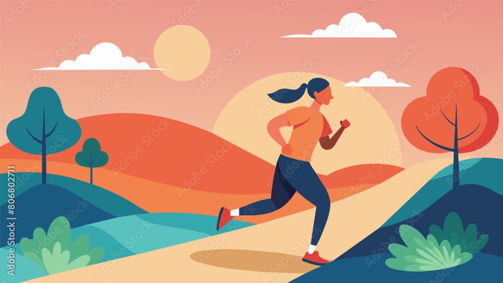 A peaceful afternoon run on a soft rubberlike surface providing runners with a gentle yet supportive base.. Vector illustration