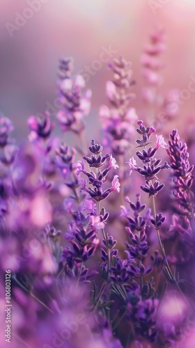 Close-up detailed image of vibrant purple lavender flowers with a soft bokeh background enhancing the subject