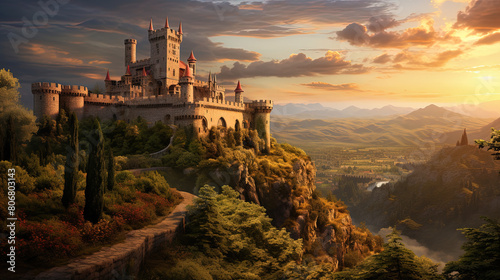 a magnificent castle in the middle of the forest with a beautiful view photo