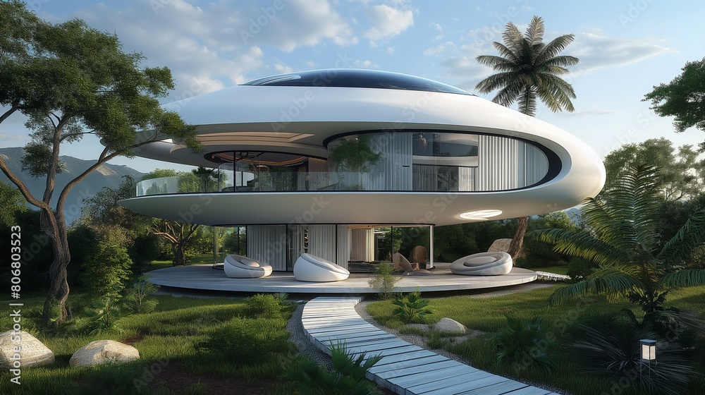 A Futuristic House In Forest. A Futuristic House In Forest.