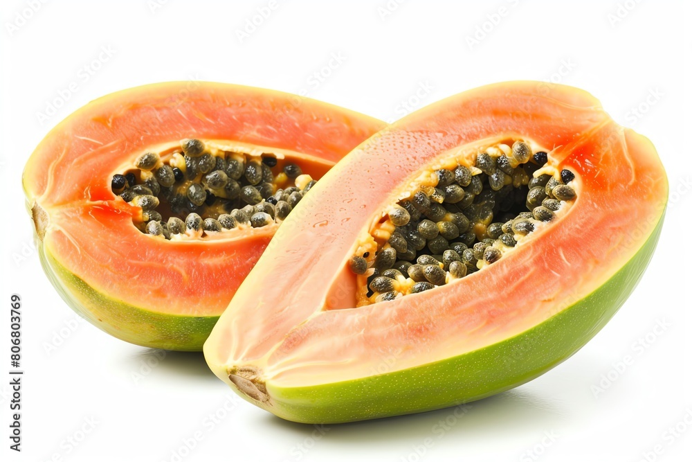 Half a papaya, isolated on a white background. Half a papaya, isolated on a white background.