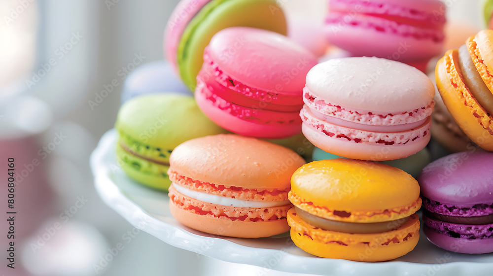 Colorful almond cookies, food photography of yammi dessert, vibrant colours Colorful almond cookies, food photography of yammi dessert, vibrant colours