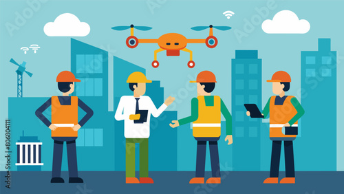 The workshop addresses the issue of safety on construction sites with workshops on utilizing drones for site inspections and using robots for. Vector illustration
