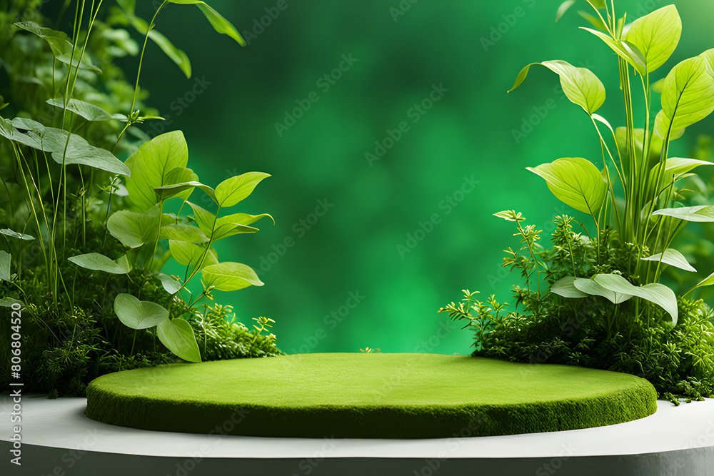 Obraz premium 3d Rendering Minimal Mockup Podium smooth stones .Zen garden greenery , Japanese-style