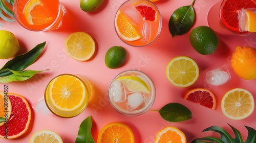 The table is adorned with a variety of fruits and leaves  including Rangpur  Hardy kiwi  and oranges. These natural foods can be used as ingredients in recipes AIG50