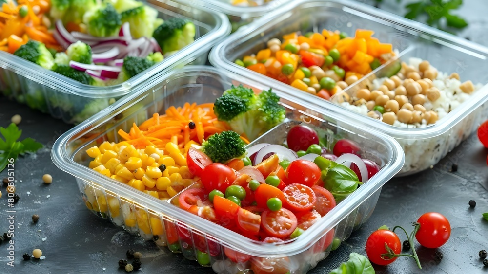Fresh nutritious meal prep in small containers promotes portion control and health. Concept Healthy Eating, Meal Prep, Portion Control, Nutritious Meals, Small Containers