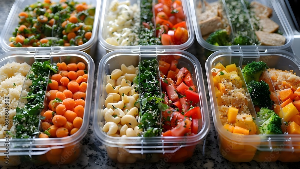 Meal Prep: Fresh and Nutritious Portions for Healthy Eating. Concept Meal Planning, Clean Eating, Balanced Diet, Cooking Techniques, Food Storage