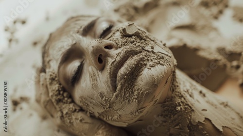 Sand Woman: Mud-Covered Person in Close-Up photo