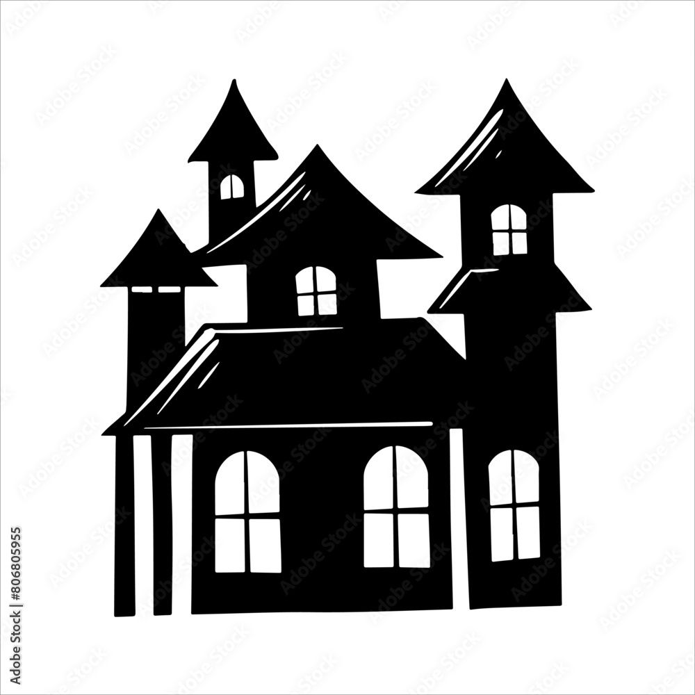 black house horror illustration dark art vintage drawing retro spooky creepy pasta ghost zombie logo icon design 