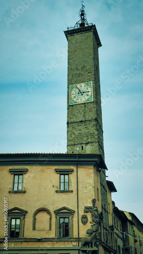 Viterbo, Lazio, Italy: landscape of the medieval old town from the city park, in background the bell tower 