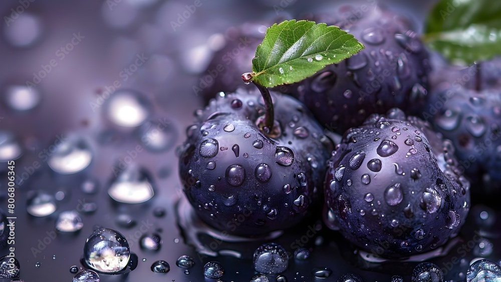 Macro Closeup of Fresh Acai Berries Adorned with Water Droplets. Concept Macro Photography, Acai Berries, Water Droplets, Closeup Shots, Fresh Fruits Macro Closeup of Fresh Acai Berries Adorned with Water Droplets. Concept Macro Photography, Acai Berries, Water Droplets, Closeup Shots, Fresh Fruits