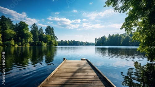 landing stage at a lake in the mountains photo