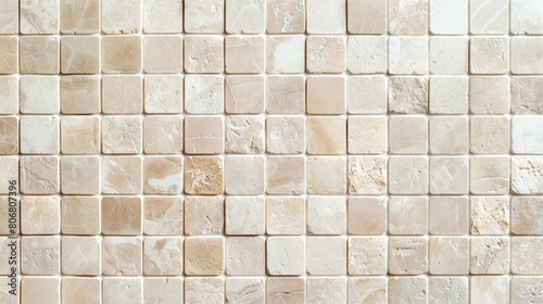 Generate a seamless, mosaic-like, marble texture with small square tiles. The color should be beige with slight veins.
