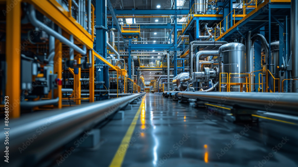 A wide-angle view of a large, modern industrial facility with intricate pipelines and advanced machinery.