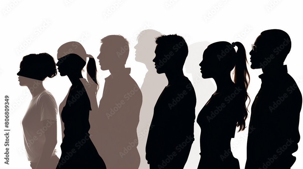 Diverse Crowd Silhouette Profile. Social Unity Concept with Men and Women Teamwork. Isolated People Gathering for Business Meeting and Celebration.
