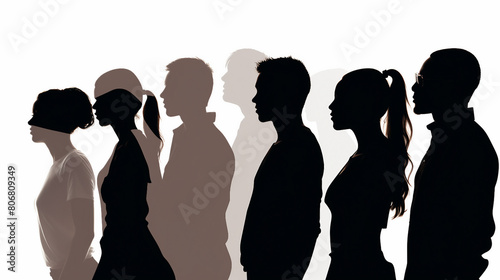 Diverse Crowd Silhouette Profile. Social Unity Concept with Men and Women Teamwork. Isolated People Gathering for Business Meeting and Celebration. photo