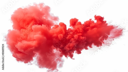 Red Fog, red splash, red cloud, red mist or red smoke color isolated on white background.. Effect for content that requires an abstract red dust explosion.