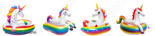 Inflatable unicorn pool float with rainbow pride color isolate on transparency background PNG © KimlyPNG