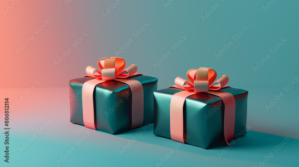 Obraz premium Two wrapped presents on blue background