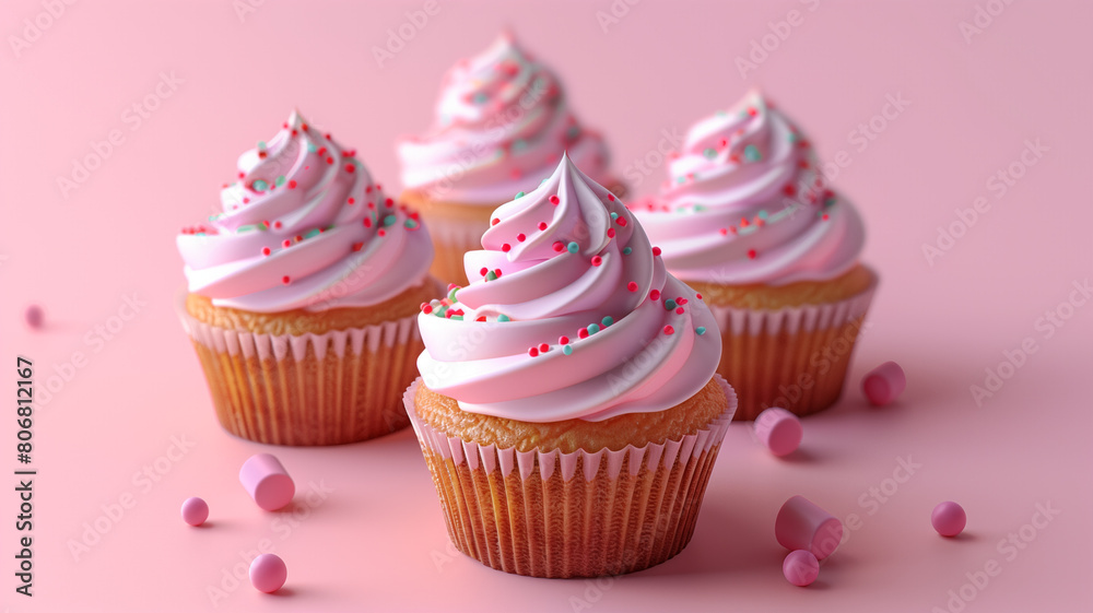 Group of cupcakes with white frosting and sprinkles