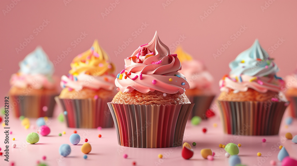 Assorted cupcakes with frosting and sprinkles