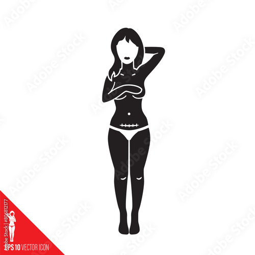 Woman with scar on belly from cesarean section vector glyph icon