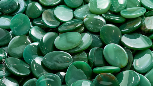 emerald green oval shaped jade stones background