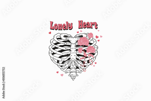 Lonely Heart, skeleton Valentine's sublimation Design