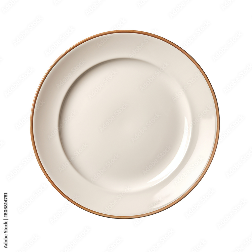 Empty beige stoneware dinner plate isolated on transparent background Empty beige stoneware dinner plate isolated on transparent background