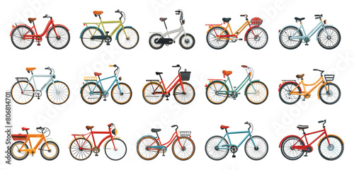 Cartoon Bicycles. Vector Set of Various Bike Types in Simple Flat Style on White Background for Cycling and Transportation Concepts