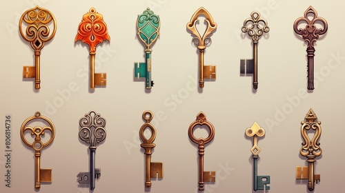 A collection of vintage keys from different eras