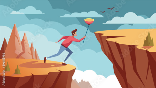 Playing on a cliffside course with treacherous winds the disc golfer displays incredible precision as they navigate their disc through a narrow gap in. Vector illustration