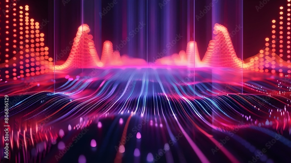 Immersive D Sound Wave Visual Background with Neon Lines and High Frequencies. Concept Immersive D Sound Wave, Neon Lines, High Frequencies, Visual Background Immersive D Sound Wave Visual Background with Neon Lines and High Frequencies. Concept Immersive D Sound Wave, Neon Lines, High Frequencies, Visual Background