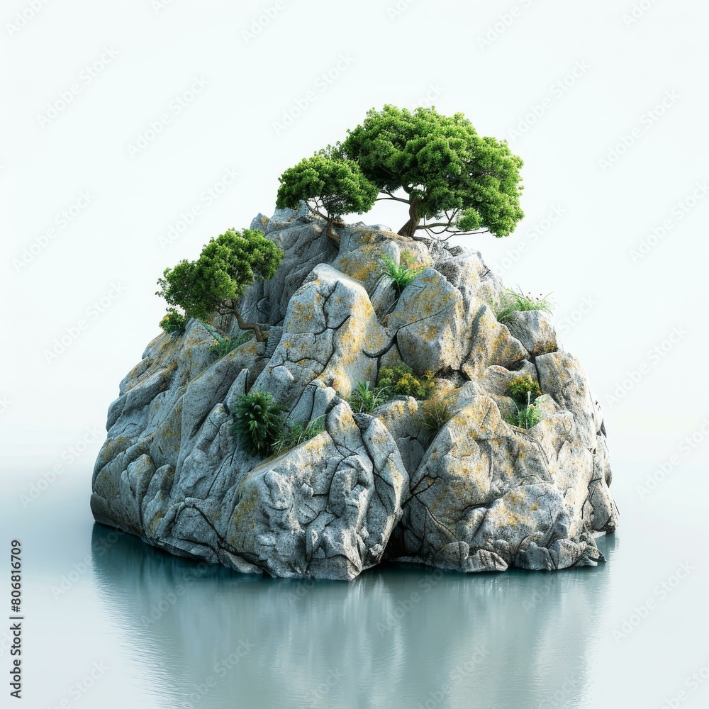 small rocky island with trees and plants small rocky island with trees and plants