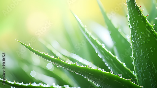 Close up of green leafy aloe vera plant for beauty and skin care background
