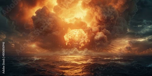 Huge explosion over the ocean photo