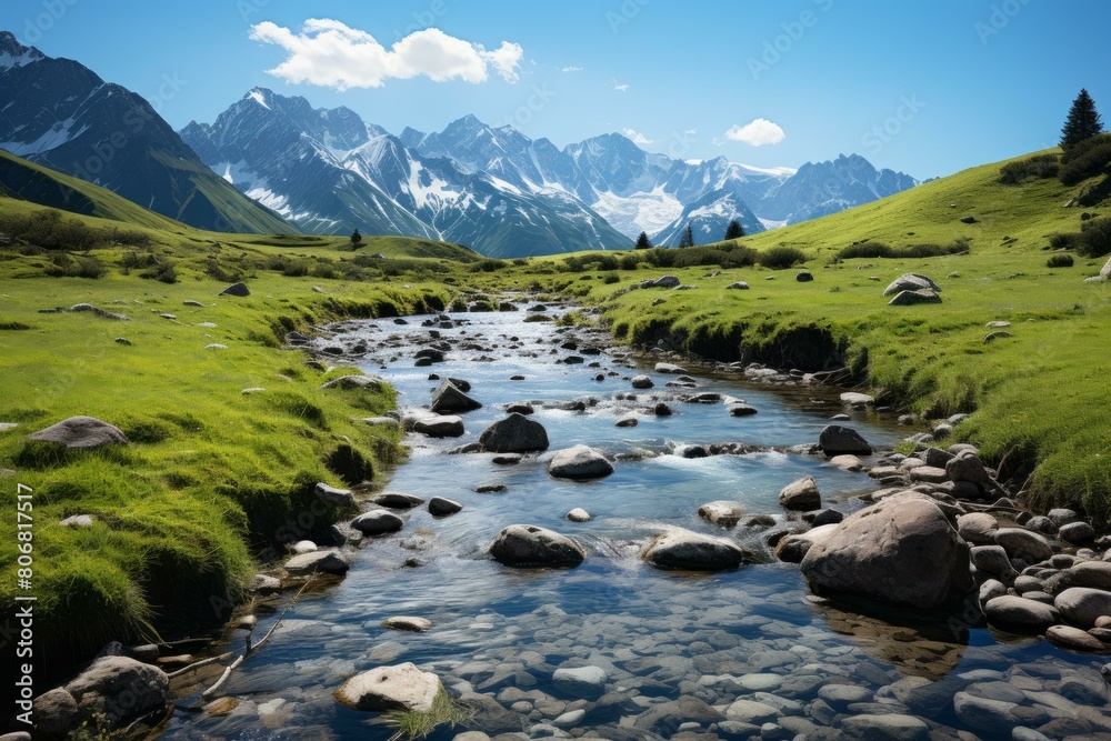 Alpine valley with river in summer
