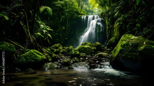 Beautiful waterfall in the rainforest. Panoramic view. © Michelle