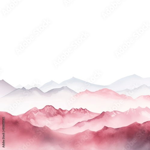 Rose tones watercolor mountain range on white background with copy space display products blank copyspace for design text photo website web banner 
