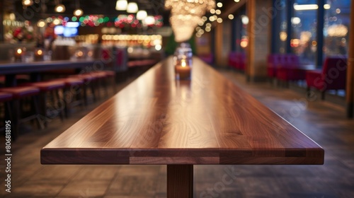 Walnut wood table in a restaurant