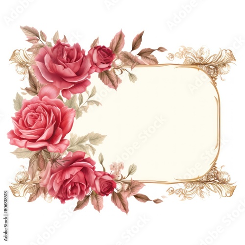 Rose traditional rectangular frame on white background design for headline logo or sale banner blank copyspace for design text photo website web 