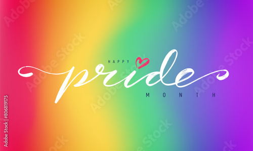 Line brush stroke script cursive text. PRIDE LGBT. 2024 Lettering design lgbtq pride illustration for banner, poster, card. Vector Hand drawn word pride with rainbow heart. Lgbt print for template.