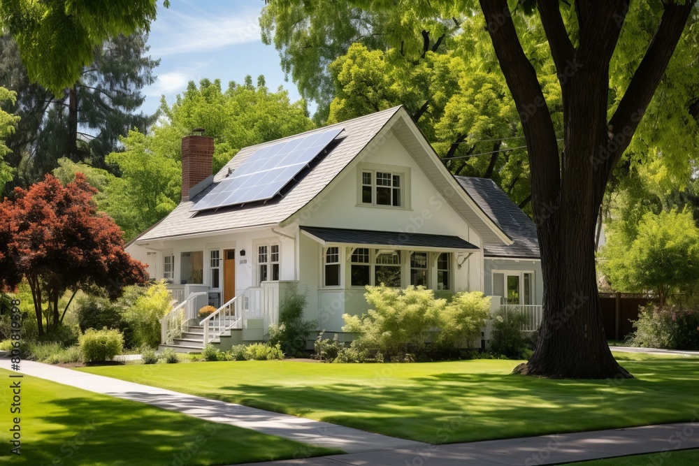 Modern suburban house with solar panels on the roof Modern suburban house with solar panels on the roof