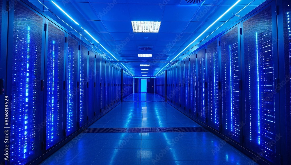 servers in datacenter blue light high contrast