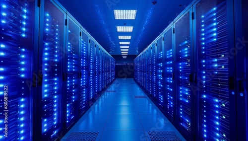 servers in datacenter blue light high contrast